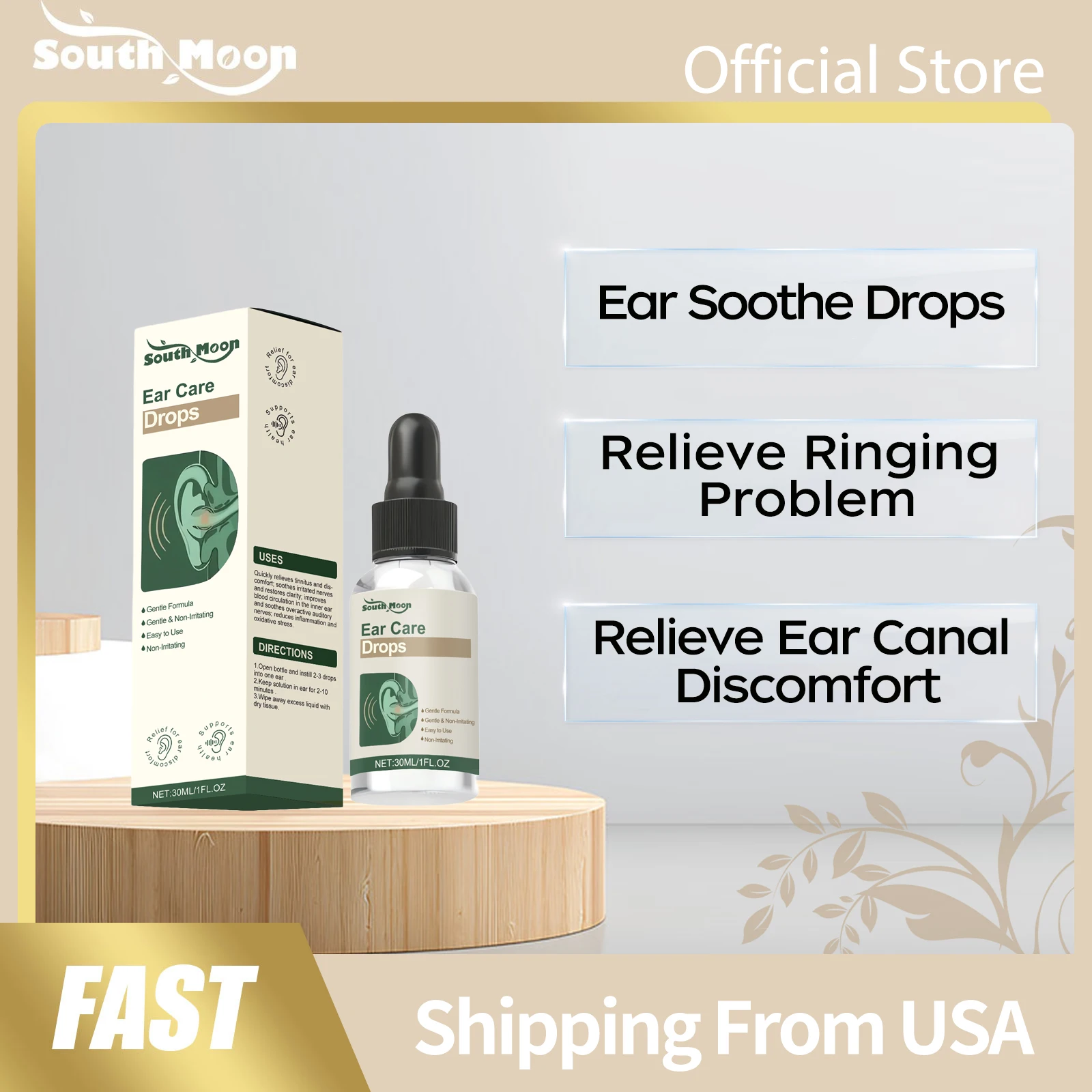 

Капли для ушей South Moon Ear Soothe Drops: облегчение дискомфорта в слуховом проходе, устранение шума, мягкое очищение от ушной серы, на основе трав, от тиннитуса