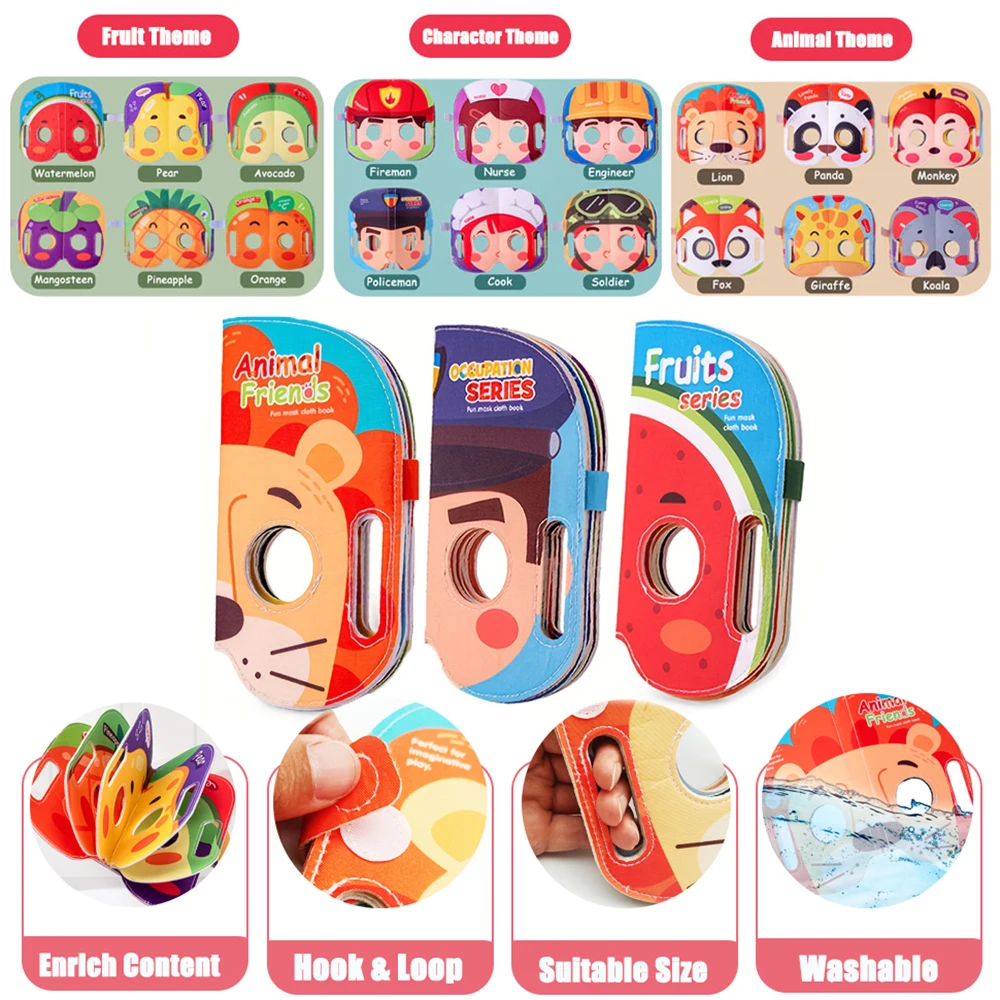 Maschera Libro di stoffa Giocattolo per bambini, Personaggio di frutta animale Gioco di ruolo, Fai finta di giocare Giocattolo di apprendimento cognitivo, Regalo di Natale di compleanno