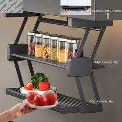 1Pc Under Wall Cabinet Retractable Folding Shelf Double Tiers Storage Organizer