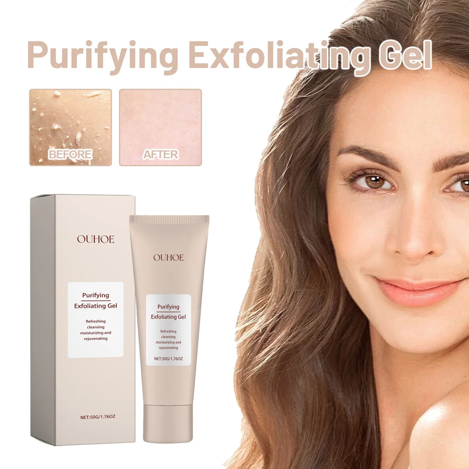 

50g Ouhoe Purify Exfoliate Gel Clean Pores Dirt Shrink Pores Repair Redness Swell Moisturize Tighten Smooth Skin Facial Cleanser