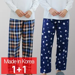 [콜라에스](1+1 2매) 남성 9부 특면파자마/구름양+심플체크/잠옷