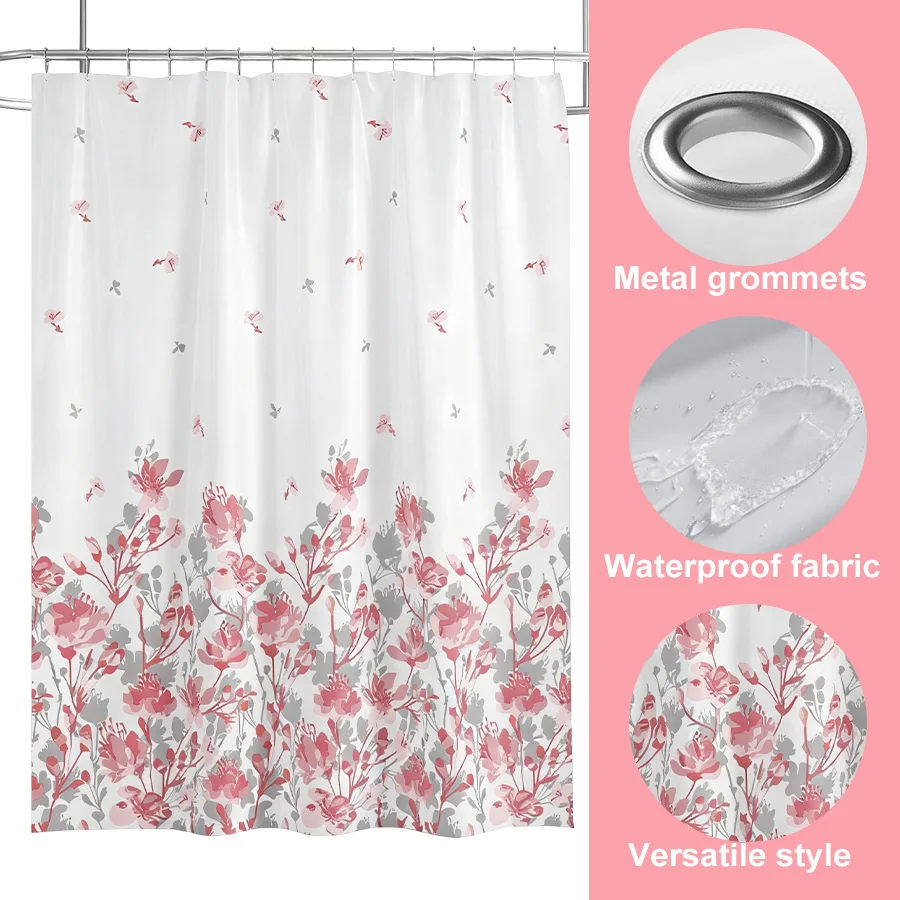 1 шт. розово-серая занавеска для душа с цветочным узором, легкая и легко повесить, принесите природе в ванную комнату