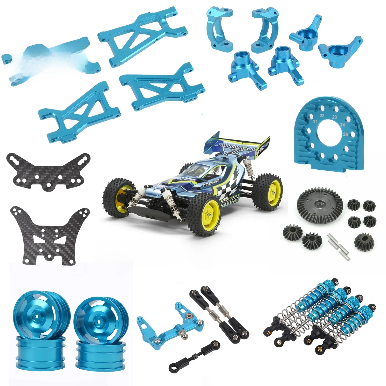 Aluminium Schok Voor Achter Staanders Stuurarmen Wielen Banden Voor Tamiya TT-02B Chassis Upgrade Onderdelen 1/10 Buggy Auto - afbeelding 2