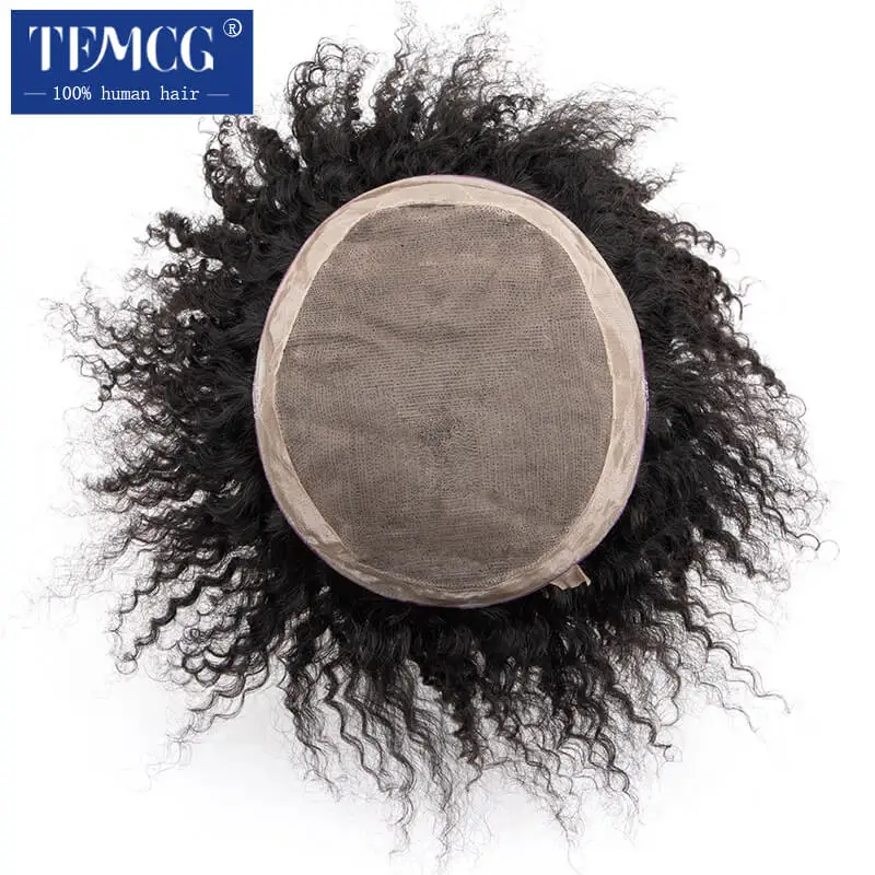 Deep Curly Super Durable Mono Toupee For Men Male Hair Prosthesis 100% Human Hair Breathable Replacement System Men’s wig