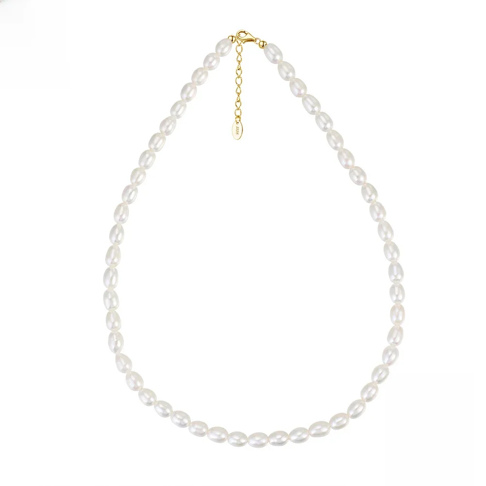 ORSA JEWELS 925 Sterling Silver Pearl Choker Naszyjnik Ręcznie robiony 5-6mm Ręcznie wybierany łańcuszek z pereł słodkowodnych dla kobiet Biżuteria GPN26 — zdjęcie 2