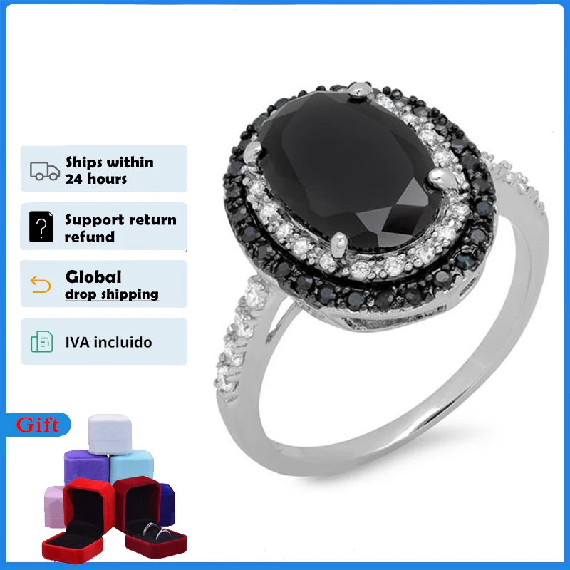 HOYON Inlaid Black Gemstone Zircon Ring for women 925 Sliver Color Wedding Jewelry Gem Two Tone Black Diamond Ring Free Shipping