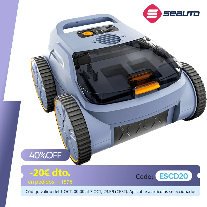 Aspiradora de piscina Seauto, 3 modos para piscinas enterradas/acotadas hasta 2150 pies cuadrados. Pie., dura hasta 150 minutos, escalada en pared, motor sin escobillas de 180 W