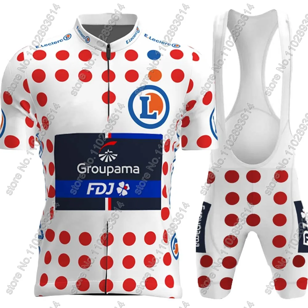 FDJ 2024 Cycling Jersey France Tour Set Short Sleeve Polka Dot Clothing Men Road Bike Shirts Suit Bicycle bib Shorts MTB Maillot