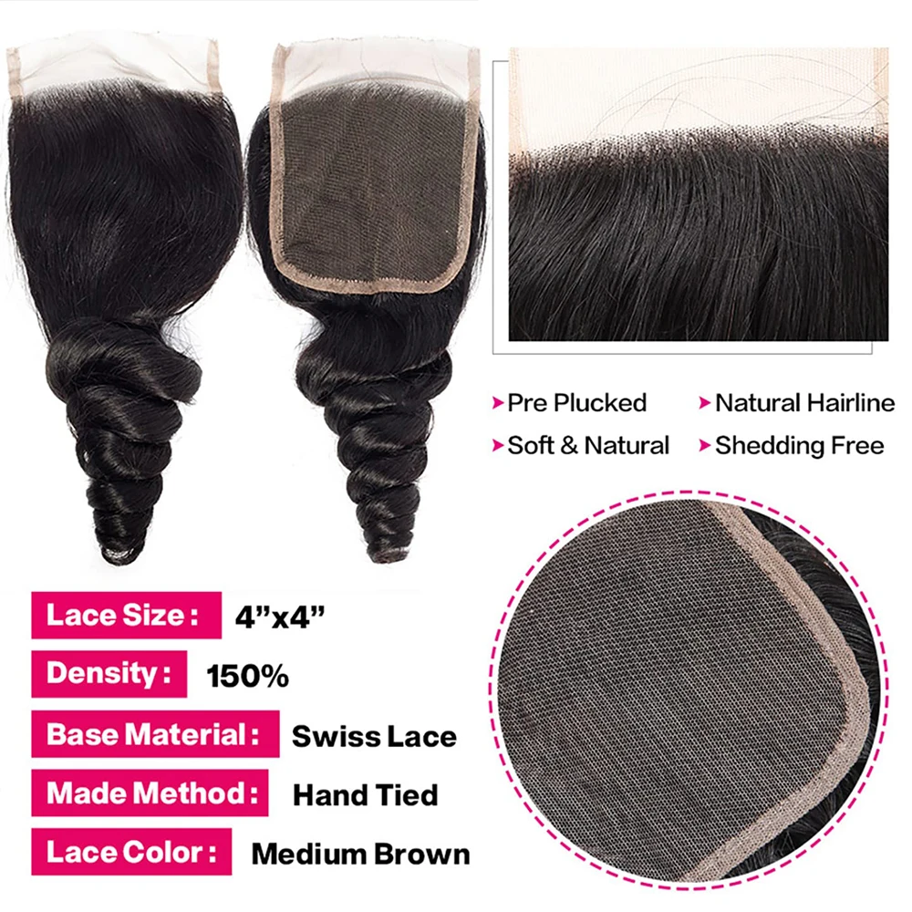 Loose Wave Human Hair Bundles With Closure Hair Weave 3/4 Bundles With HD Lace Frontal Brazilian Remy Human Hair Extensions