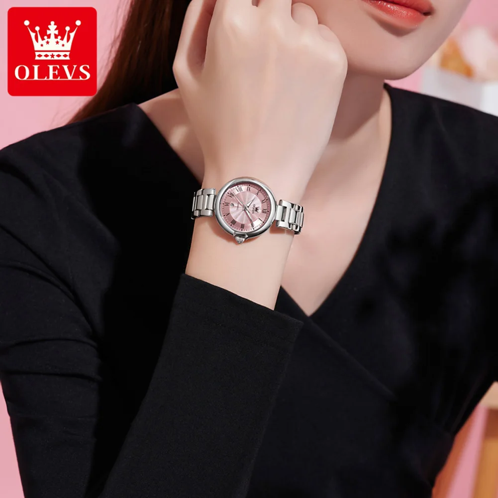 OLEVS 5608 Elegant Ladies Wrist watch for Women Waterproof Stainless Steel Luxury Quartz Watch with Auto Date Feature