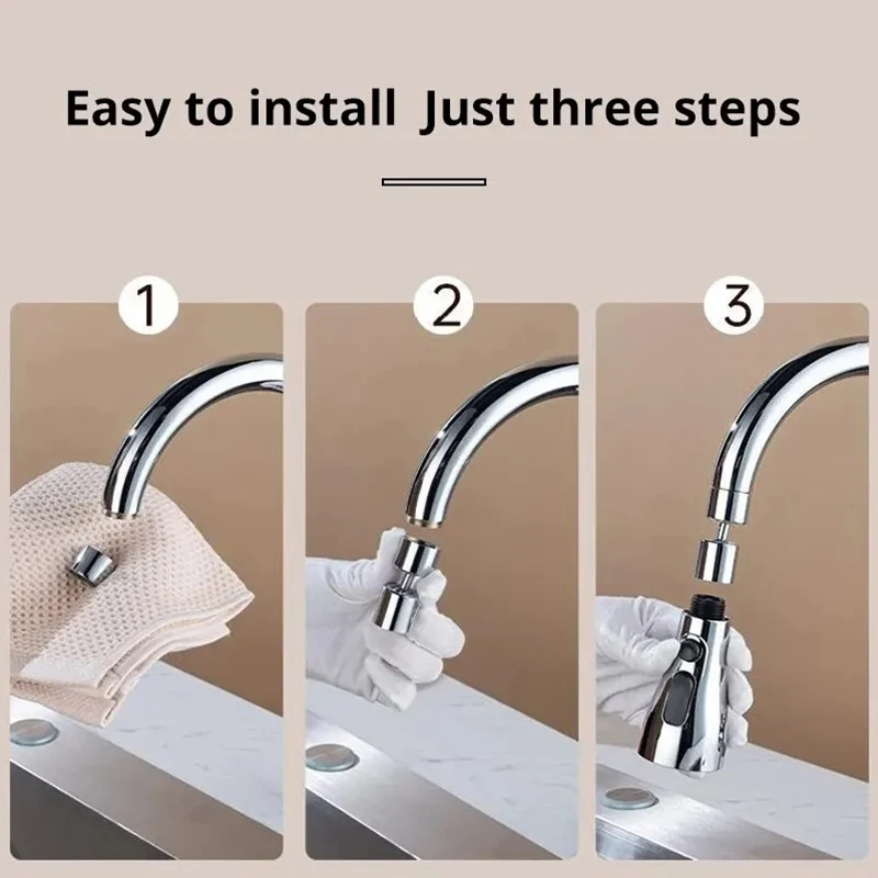 1-3pcs Faucet Extender Metal Alloy 360 Degree Rotation Three Modes Head Water Saver Home Extended Shower Spray Filter