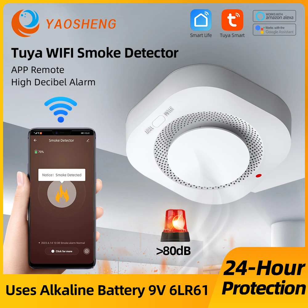 Tuya WIFI Smoke Detector Home Security Alarm System Fire Alert For Home Or Store Warehouse Office Tuya Smart Life App