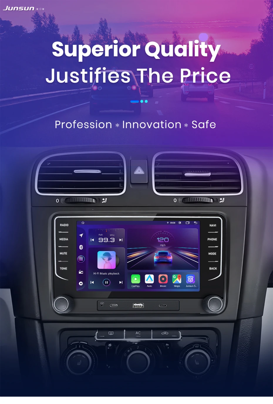 Junsun 7 "9" 10 "CarPlay Android Autoradio für Volkswagen VW Golf Passat JETTA Skoda SEAT Auto Intelligentes System 2din GPS Autoradio – Detail 11