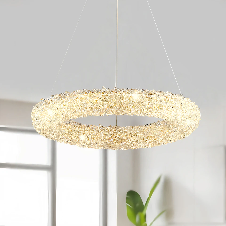 Luxuriöser Runder K9 Kristall-Kronleuchter LED-Pendelleuchte 60cm Höhenverstellbar Dreifarben-Beleuchtung für Wohnzimmer Schlafzimmer