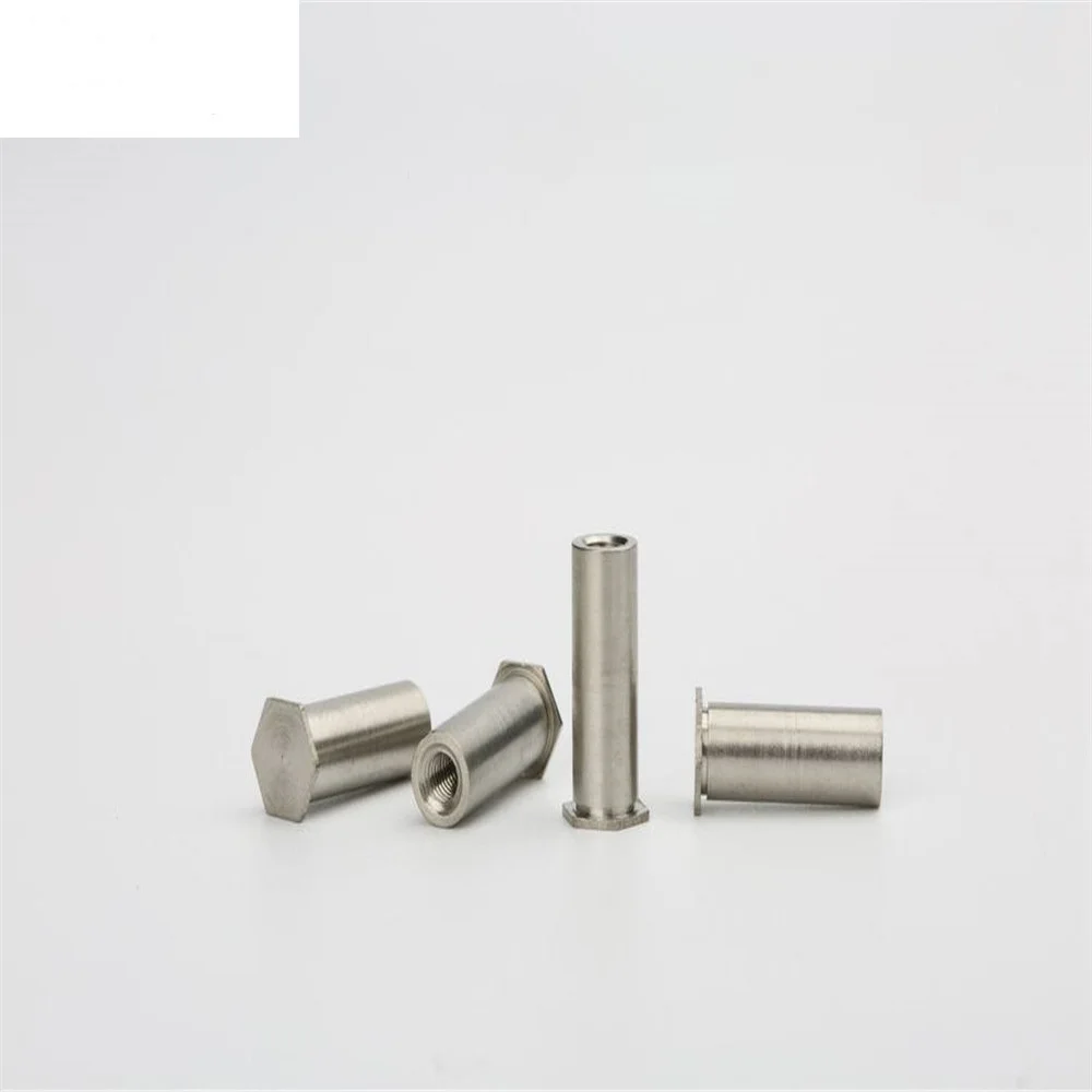 BSOS-M8 Press-fit Standoff Hex Blind Hole Spacer Threaded Self Clinching Feigned Crimped Sheet Metal Panel Stainl Steeless Stud