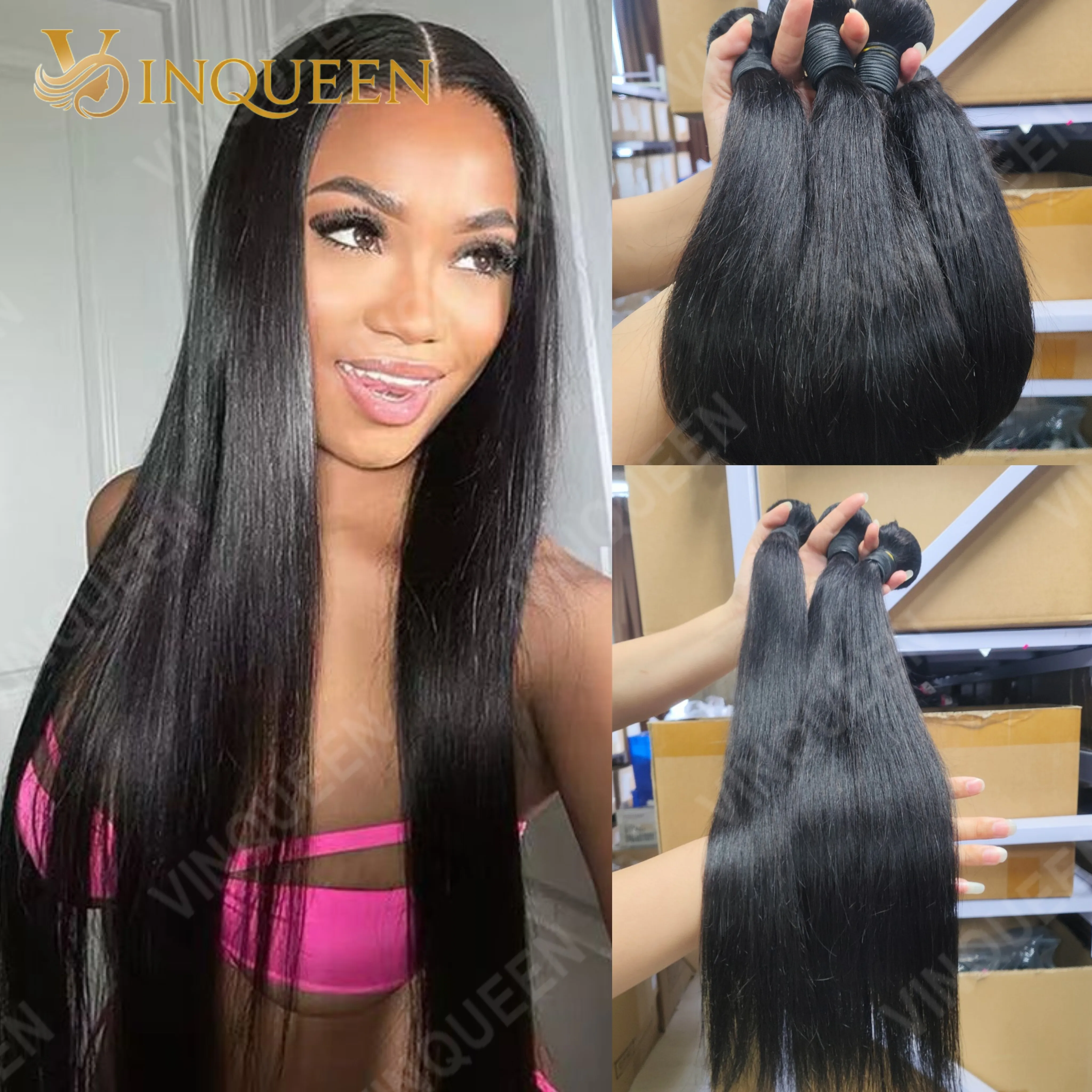 Paquets droits, 100% tissage paquets de cheveux humains Extensions de cheveux bruts brésilien naturel noir,cheveux humains droit