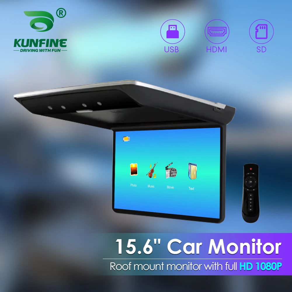 15.6 Inch Car Roof Monitor TV Flip Down 1080P Video HD Screen MP5 Player IPS Screen With 16-color Ambient Light USB SD HDMI FM