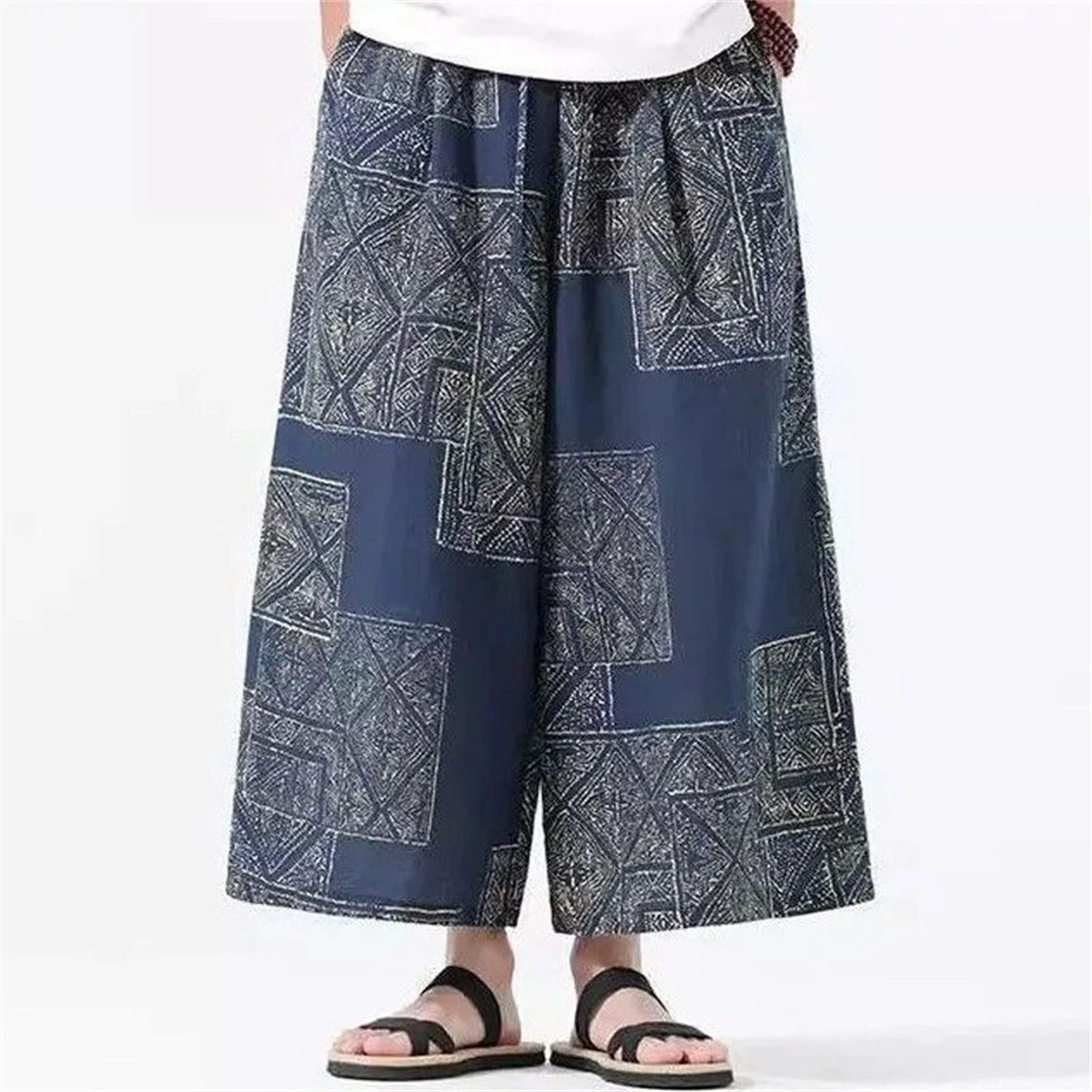 Coole Herren-Strandhose mit Print, Sommerliche Chinesische Lässige Bequeme Weite Hose, Knöchellange Herrenhose für den Alltag, Herrenrockhose – Detail 9