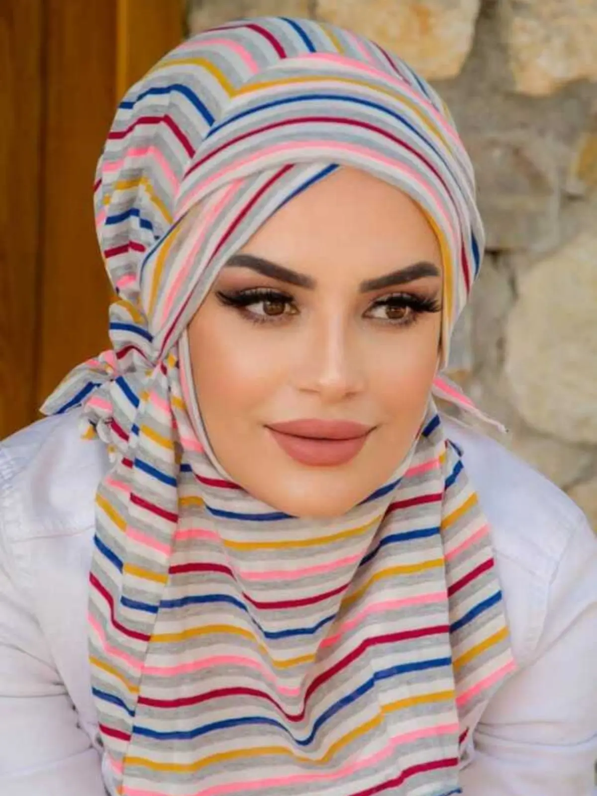 Striped Patterned Cross Band Medium Size Ready Made Shawl Muslim Fashion Casual Bonnet Turban Hijab 4 Seasons Clothing 51003