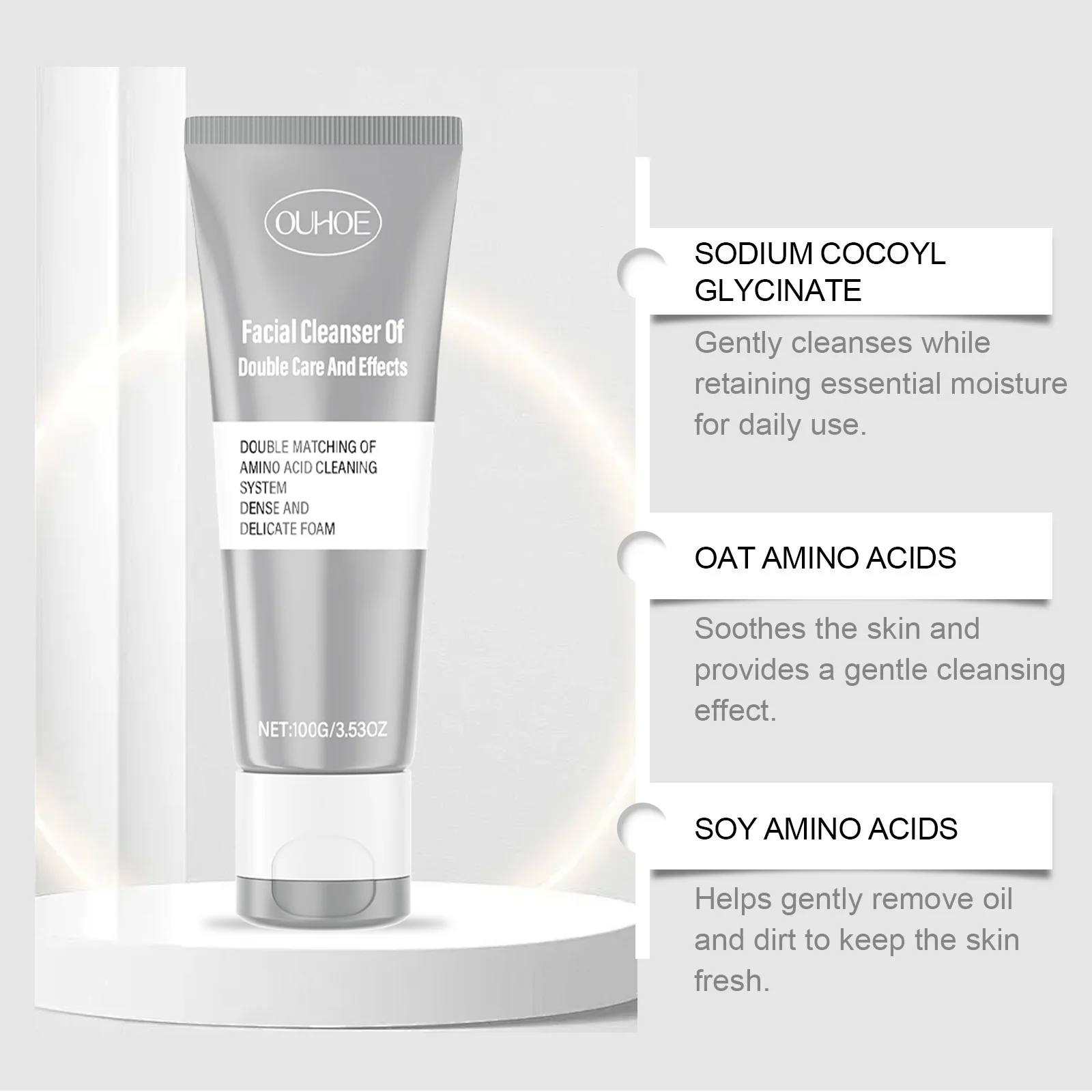 OUHOE Dual Effect Facial Cleanser Deep Purification Long-Lasting Moisturizing Gentle Formula Fresh Texture