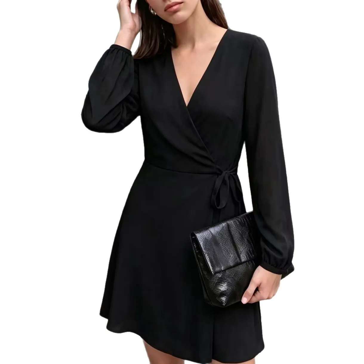 Long Sleeve Tie Belt Midi Graceful Elegance with Party Dress Midi Length Summer Puff Sleeve Party Tie Closure Daily for Women