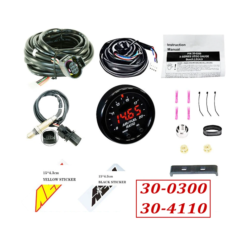 30-0300 30-4110 X-Series Wideband O2 Air Fuel Ratio Gauge Kit LSU 4.9  Oxygen Sensor 0258017025 +15*4.3cm for A-EM DecaIl