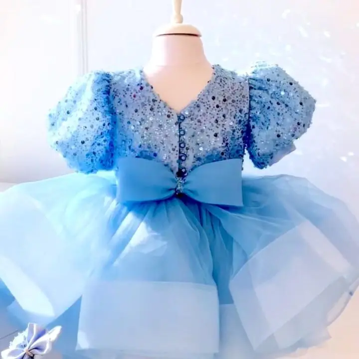 奢华花朵紫色女孩礼服