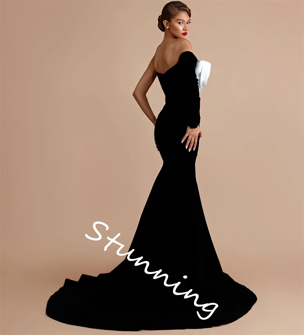 Abito da sera in jersey nero squisito personalizzato senza spalline sirena maniche lunghe abiti celebrità Vestido De alta qualità