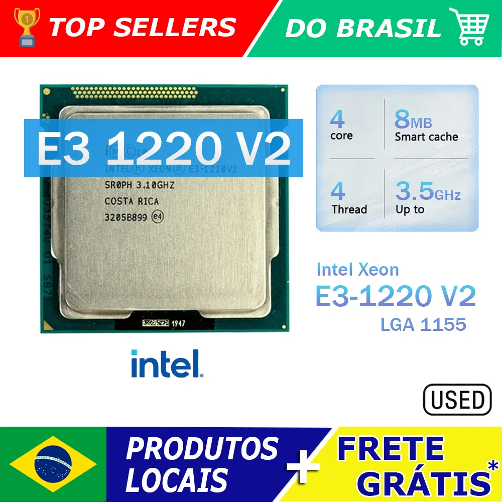 Processador Intel Xeon E3-1220 V2, LGA 1155, 3.1Ghz, Cache 8M, 4 Core, 4 Threads, TDP 69W, OEM Usado