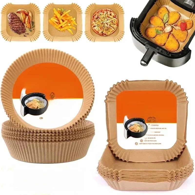 Papier de cuisson antiadhésif pour friteuse à Air, 50/100/200 pièces, papiers de cuisson ronds pour friteuse à Air, doublures en papier, accessoires de cuisine