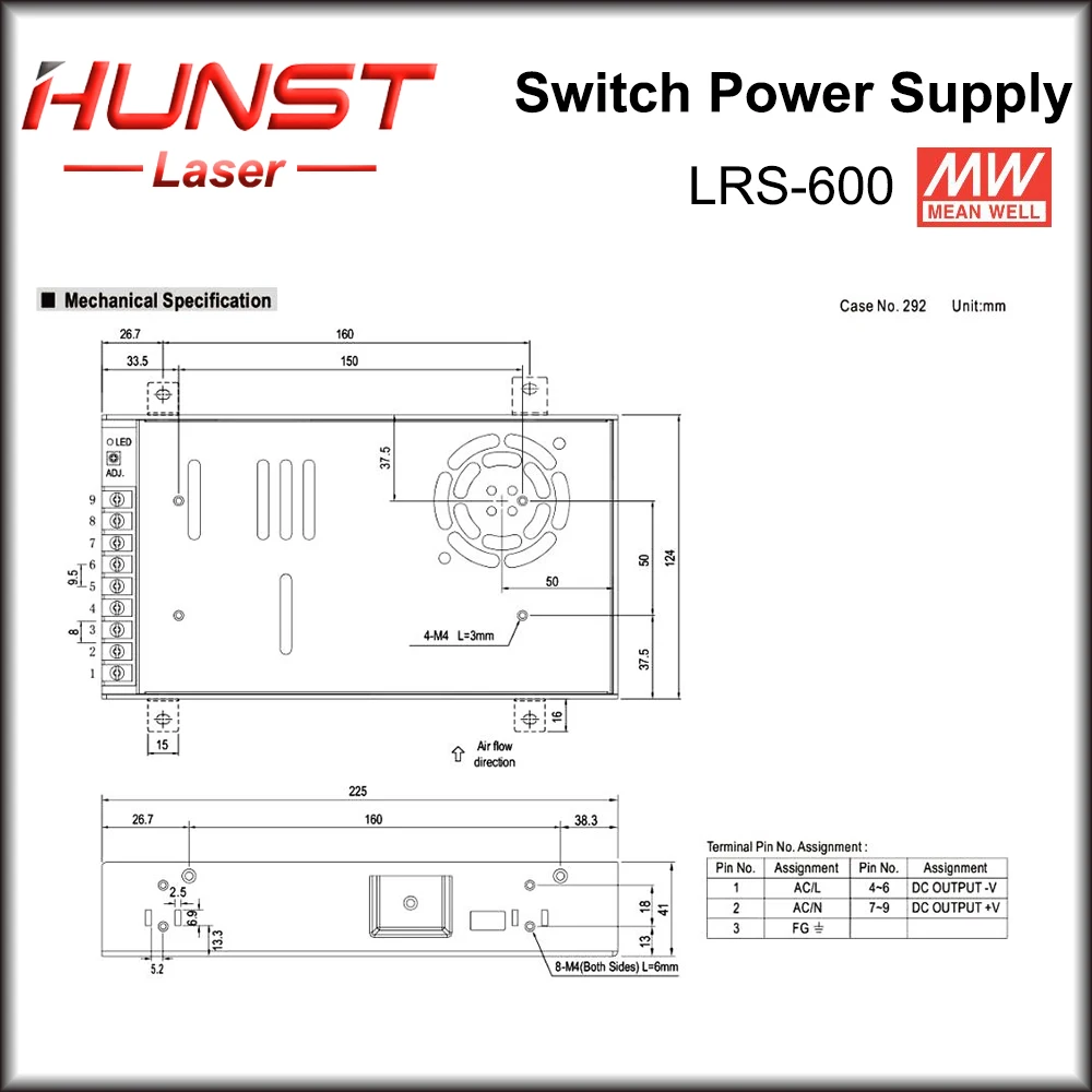 Imagem -05 - Hunst Mean Well 110v 220v ac para dc Lrs60024 36 48v Única Fonte de Alimentação de Comutação de Saída para Raycus Máquina da Marcação do Laser de Jpt.