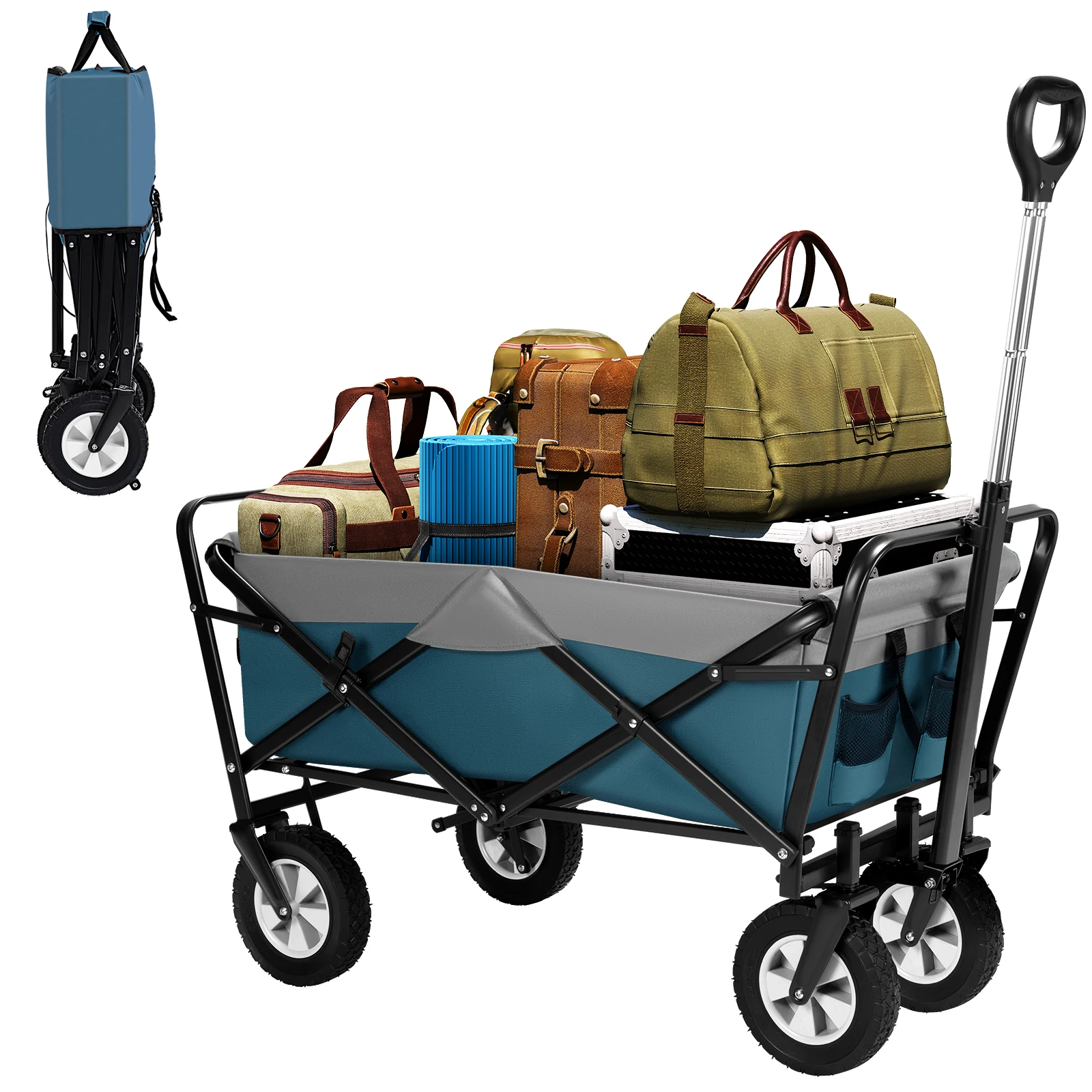 Foldable Garden Trolley Handcart Cart Tool Transport with 4 Wheels for Camping Beach Garden Shopping Outputs Load 80kg