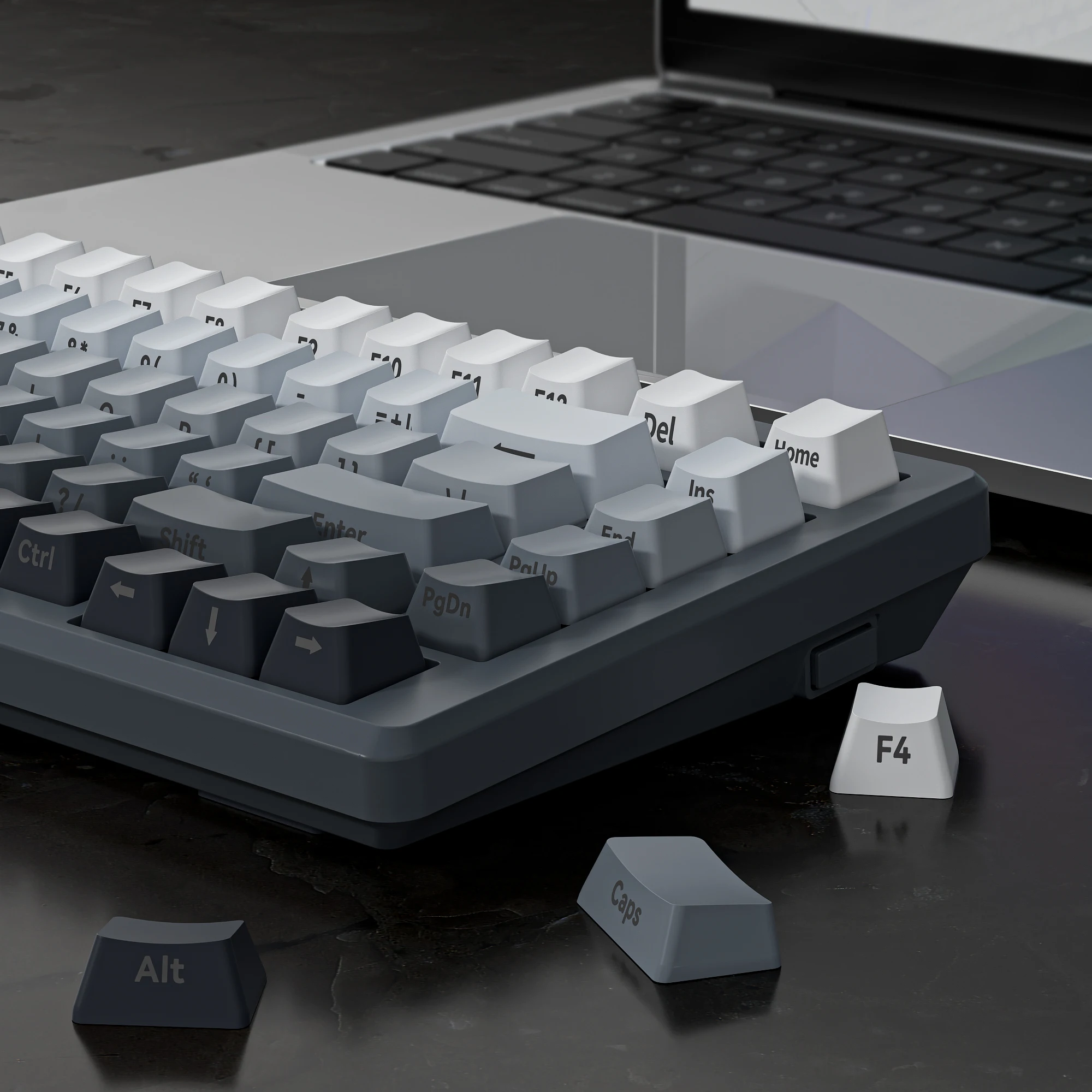 ZIFRIEND Gradient Gray Keycaps Side Printed OEM Height PBT Double Color Translucency 134 Keys For Mechanical Keyboard