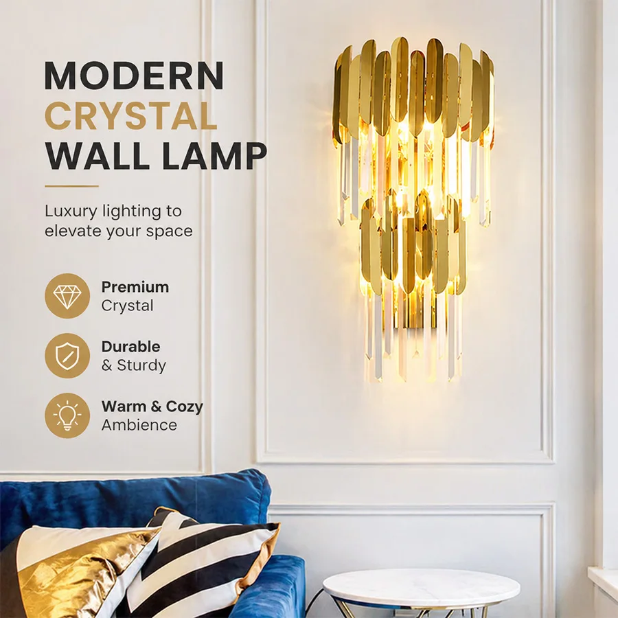 gold wall sconce, crystal chandelier, modern bedside light, luxury hallway lamp, decorative wall lighting, E14 bulbs included