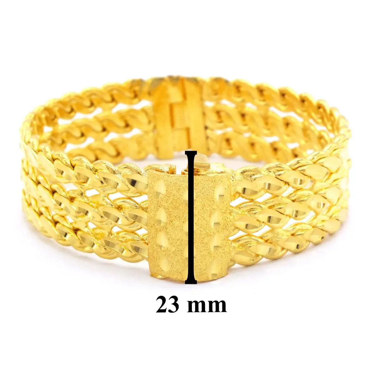 22 Carat 23 mm Gold Plated Three Rows Adana Burma Trabzon Handcuff Wedding Bridal Dress Real Gold 1st Class Quality Guaranteed