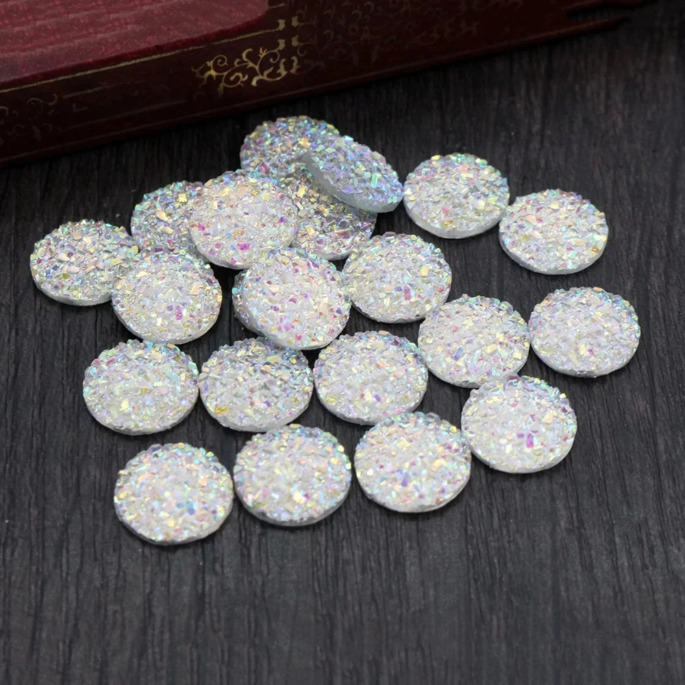 Nowa moda 40 sztuk 12mm biały AB kolor z płaskim z powrotem kaboszony z żywicy Cameo G5-33 — zdjęcie 2