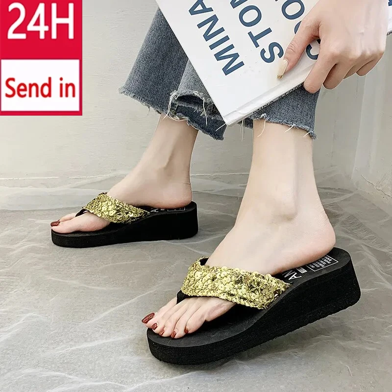 Summer EVA Women Flip Flops Casual Sequins Anti-Slip Slippers Women Platform Sandals Beach Open Toe Shoes Zapatillas Mujer