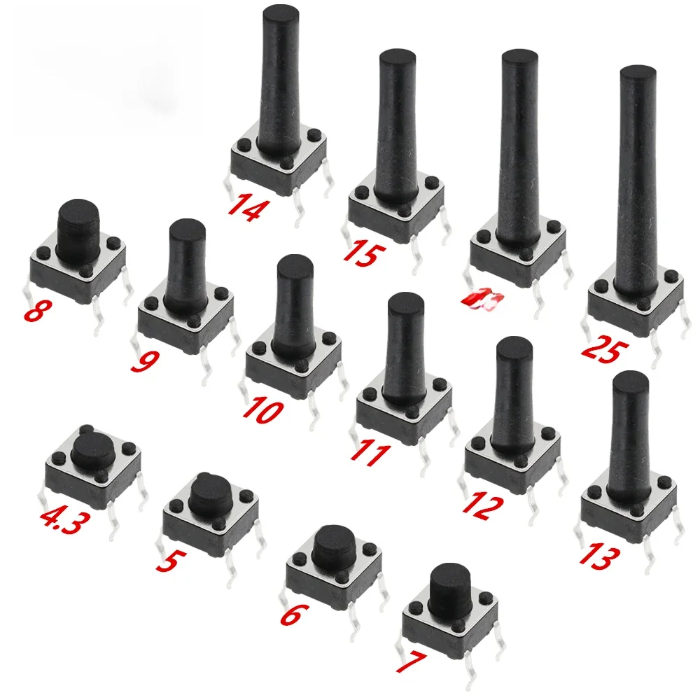 20 sztuk 6x6 przełącznik wciskany DIP 6X6X4.3 przełącznik dotykowy światła 6*6*4.3/5/6/7/8/9/10/11/12/13MM wyłącznik zasilania 4 piny — zdjęcie 2
