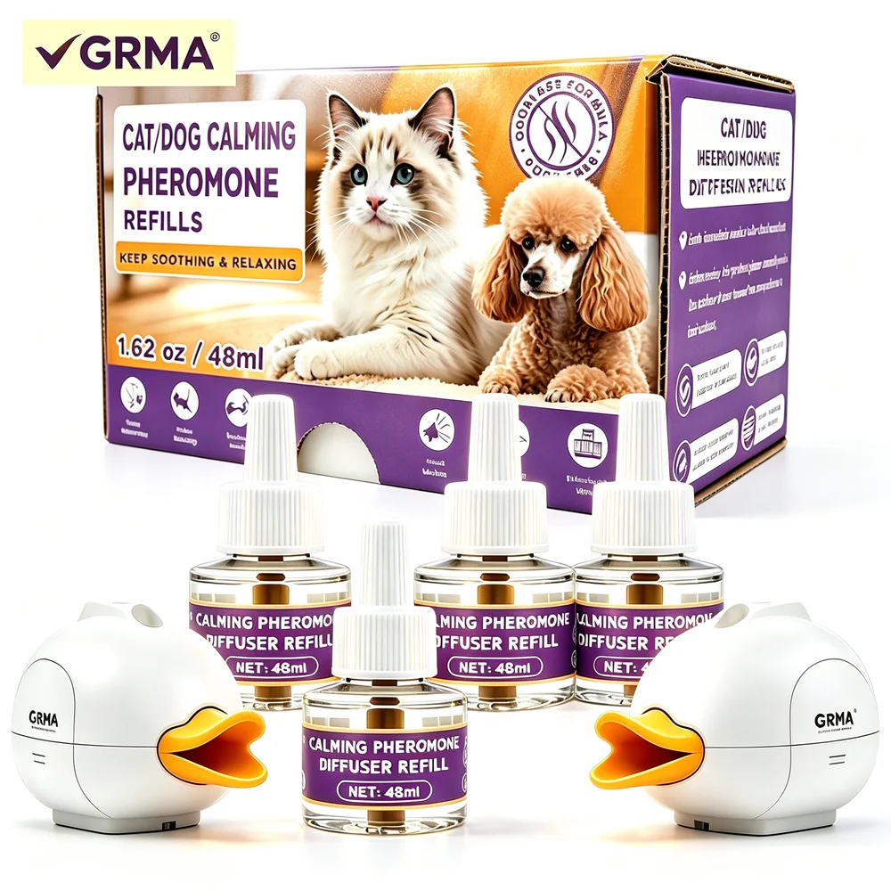 

GRMA 3-IN-1/6-IN-1 Cat/Dog Aromatherapy Calming Diffuser, Helps Reduce Behaviors Such As Indoor Urination, Excessive Spraying Of Urine, Fighting And Territory Marking In Cats/dogs. Suitable for Cats/dogs. Includes 1 Diffuser And 2 Refill Packs.