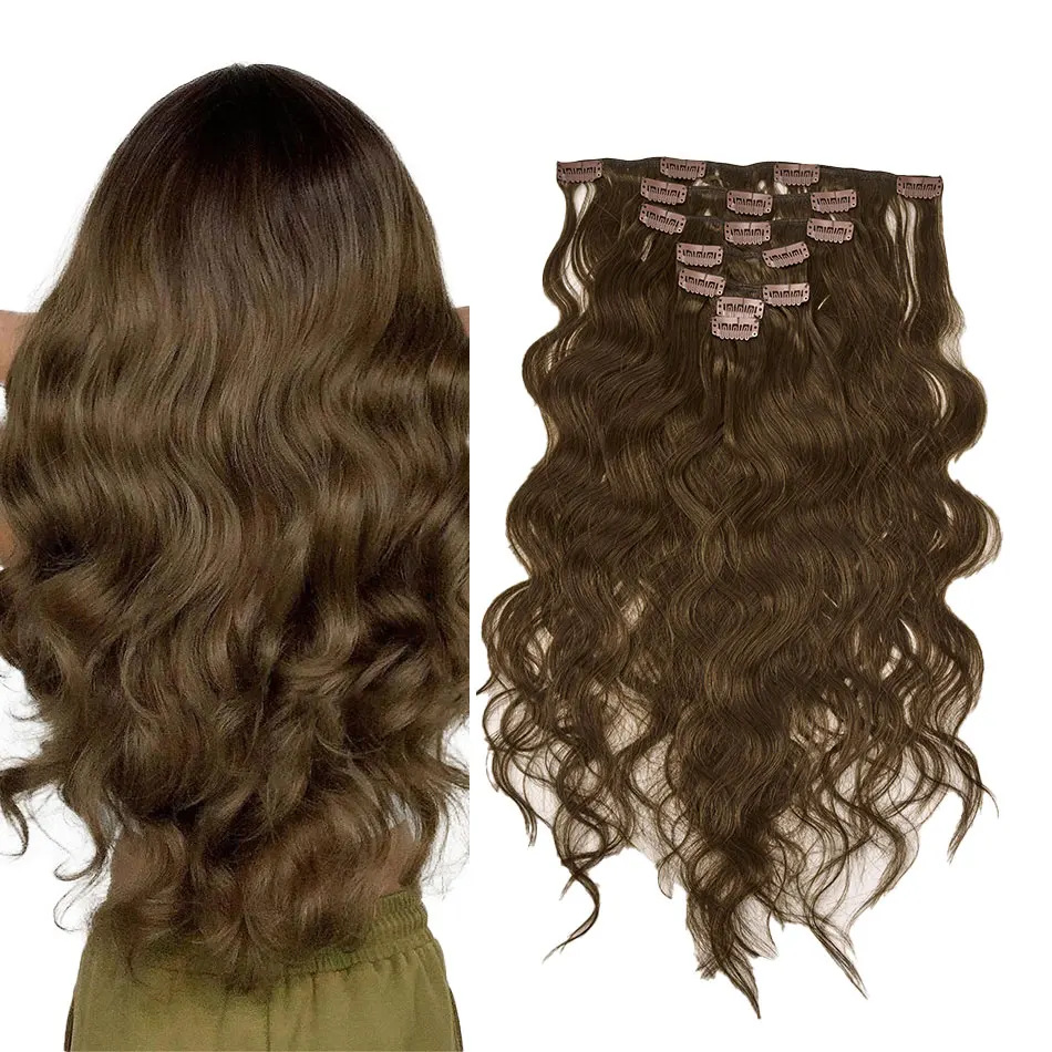 

12A 7PCS #4 Brown 120g Clip in Hair Extensions Human Hair Natural Wave Remy Hair Clip In Sets Real Human Hair For Woman 14-24"