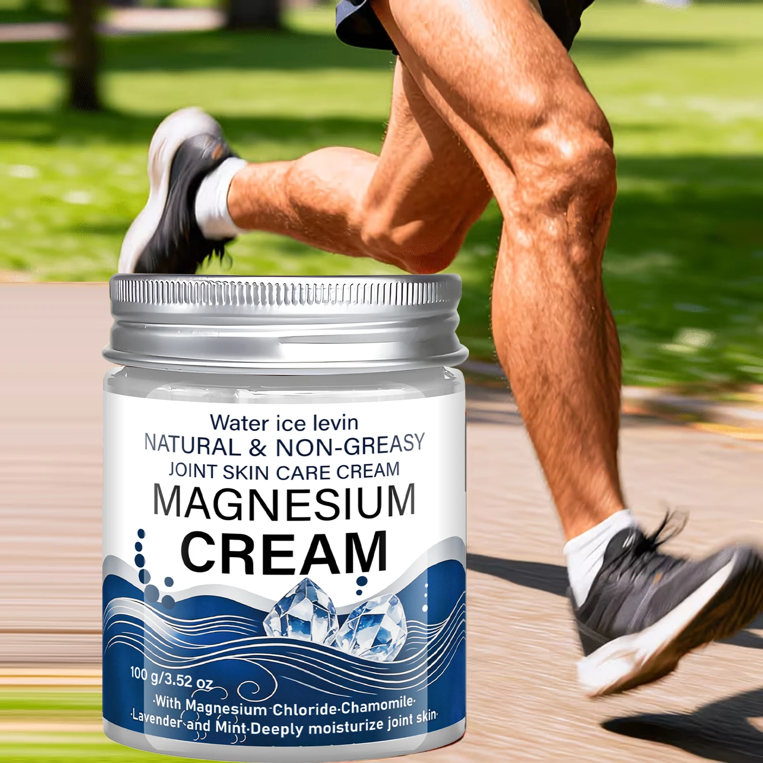 Water Ice Levin Magnesium Body Cream Non-Greasy Moisturizer With Chamomile Lavender Mint Nourishing Body Skin Care 100g