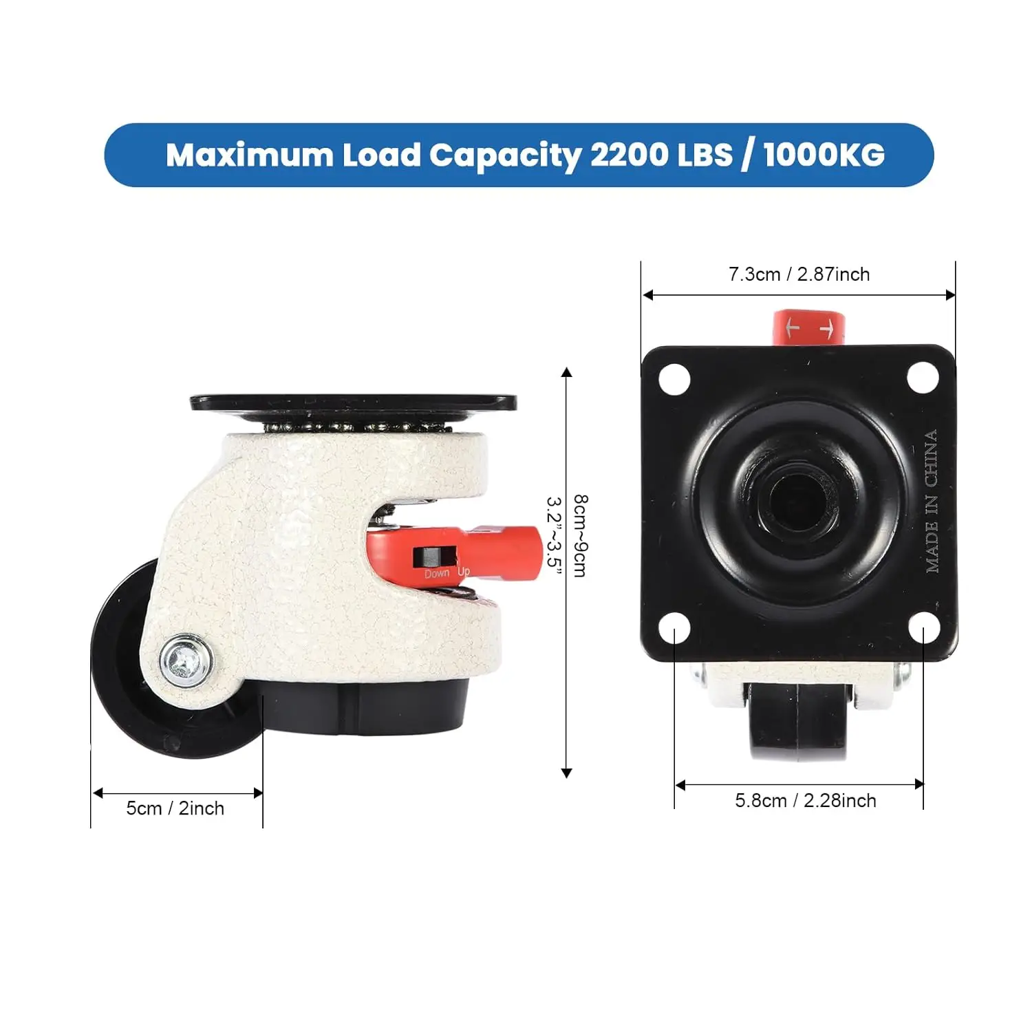 Leveling Casters Heavy Duty with Upgraded Ratchet Handle Design, 360 Degree Swivel Castor Wheels