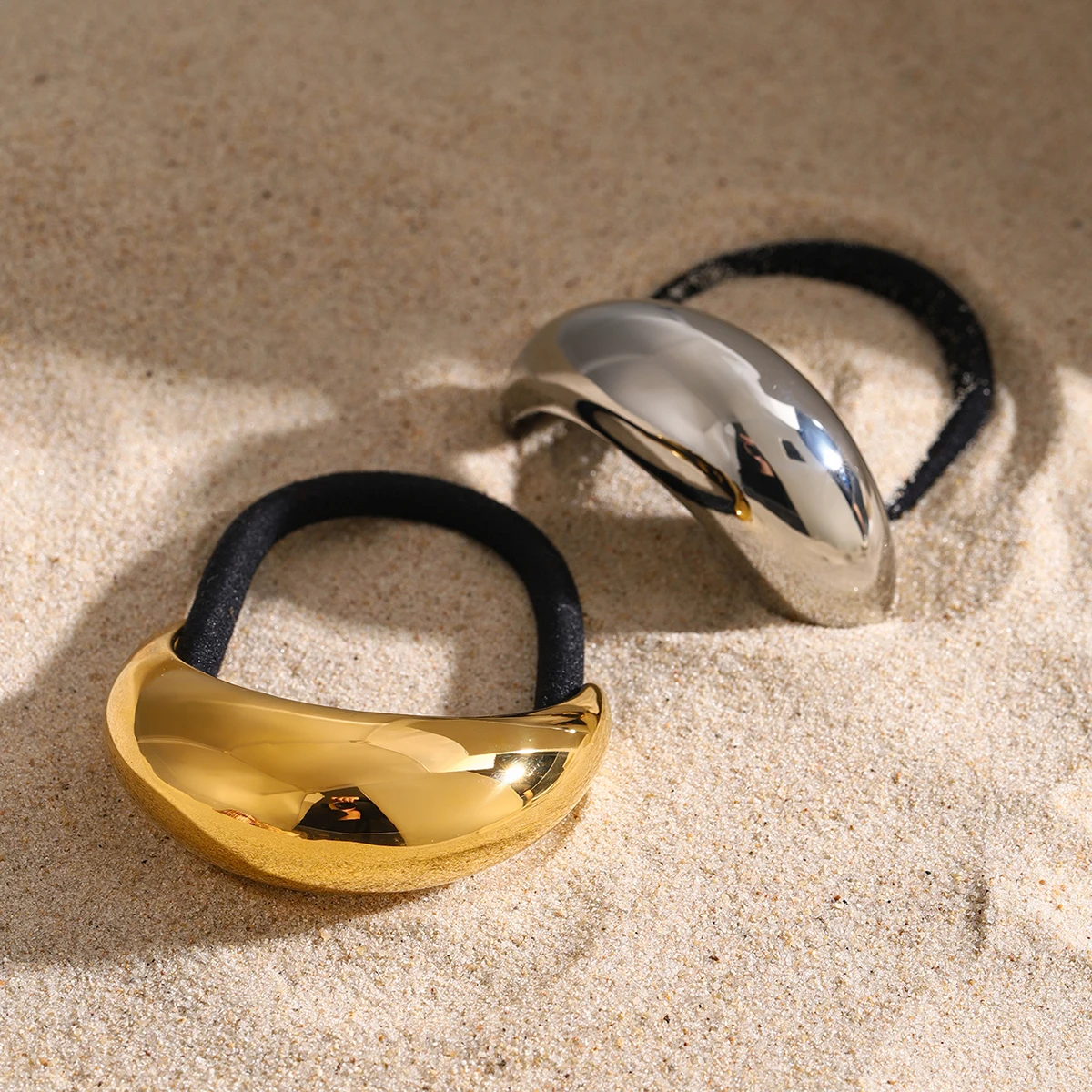 Uworld Stainless Steel Glossy Crescent Curved Black Hair Rope Hair Accessories Women Fashion High Quality Jewelry image 5