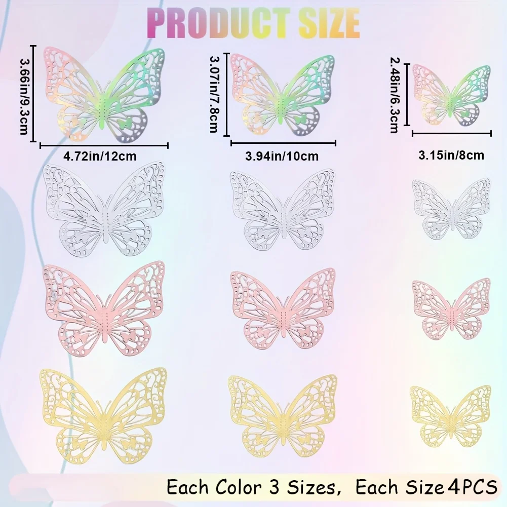 12 قطعة من ملصقات تزيين الفراشة ثلاثية الأبعاد ثلاثية الأبعاد، ملصقات فراشة واقعية، مناسبة لغرفة المعيشة المنزلية في ديسمبر