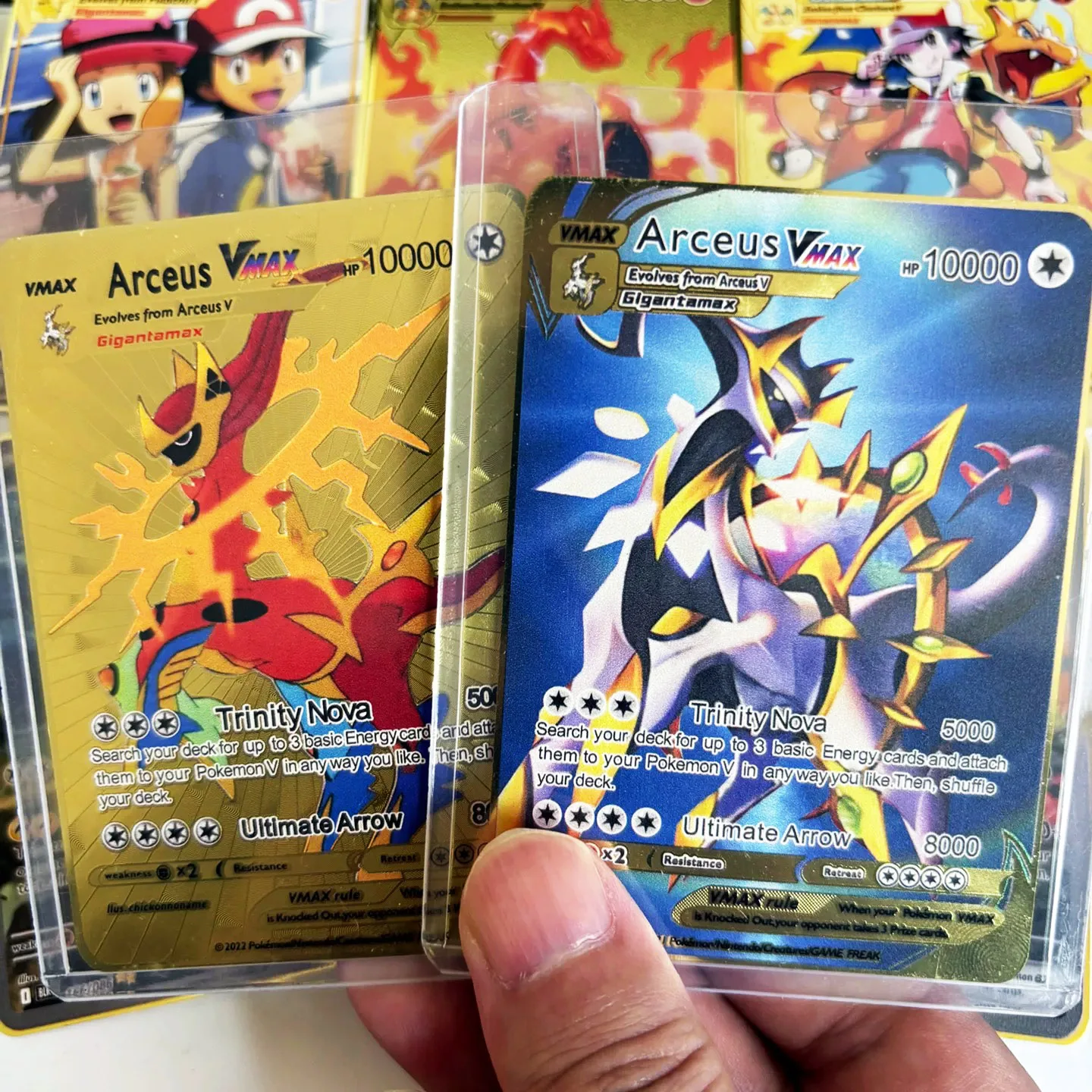 Karty Pokemon 10000 Arceus Eevee Charizard Vmax Gx Złote Pocket Monster Angielskie Metalowe Litery Prezent dla Dzieci Kolekcja Kart