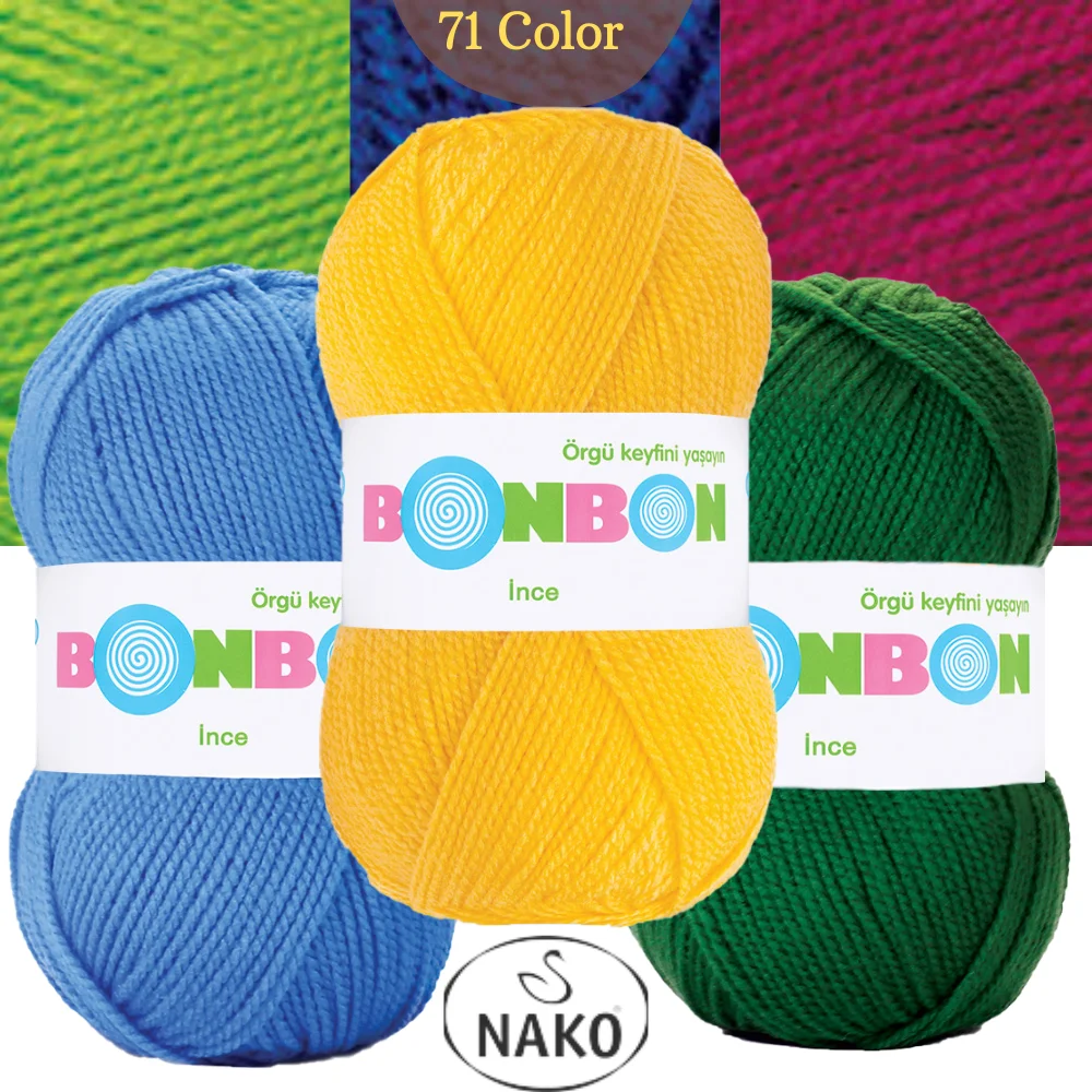 Nako Bonbon İnce Hand Knitting Yarn, 100 Grams Of 300 Meters, 70 Color, Acrylic, Yarn, Autumn, Winter, Spring, Cardigan, sweater, Scarf, Beret,