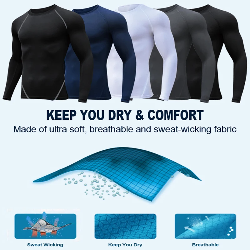 Graphic Long Sleeve Compression Shirts for Men Athletic Quick Dry Rash Guard Tops Gym Workout Running Undershirts Baselayers