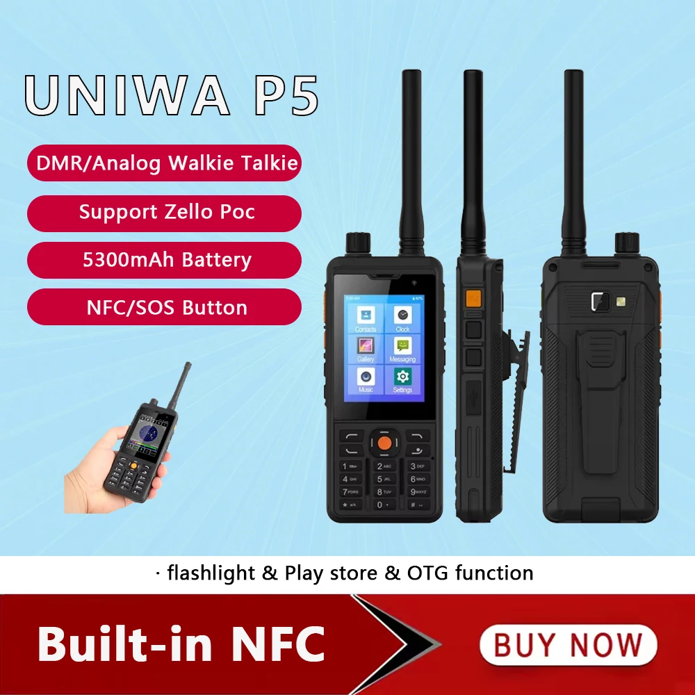 UNIWA P5 2.8 Inch POC/DMR Digital Radio Android 4G Walkie Talkie Mobile Phone Android 9.0 LTE 4G Cellphones UHF 400-480mhz SOS