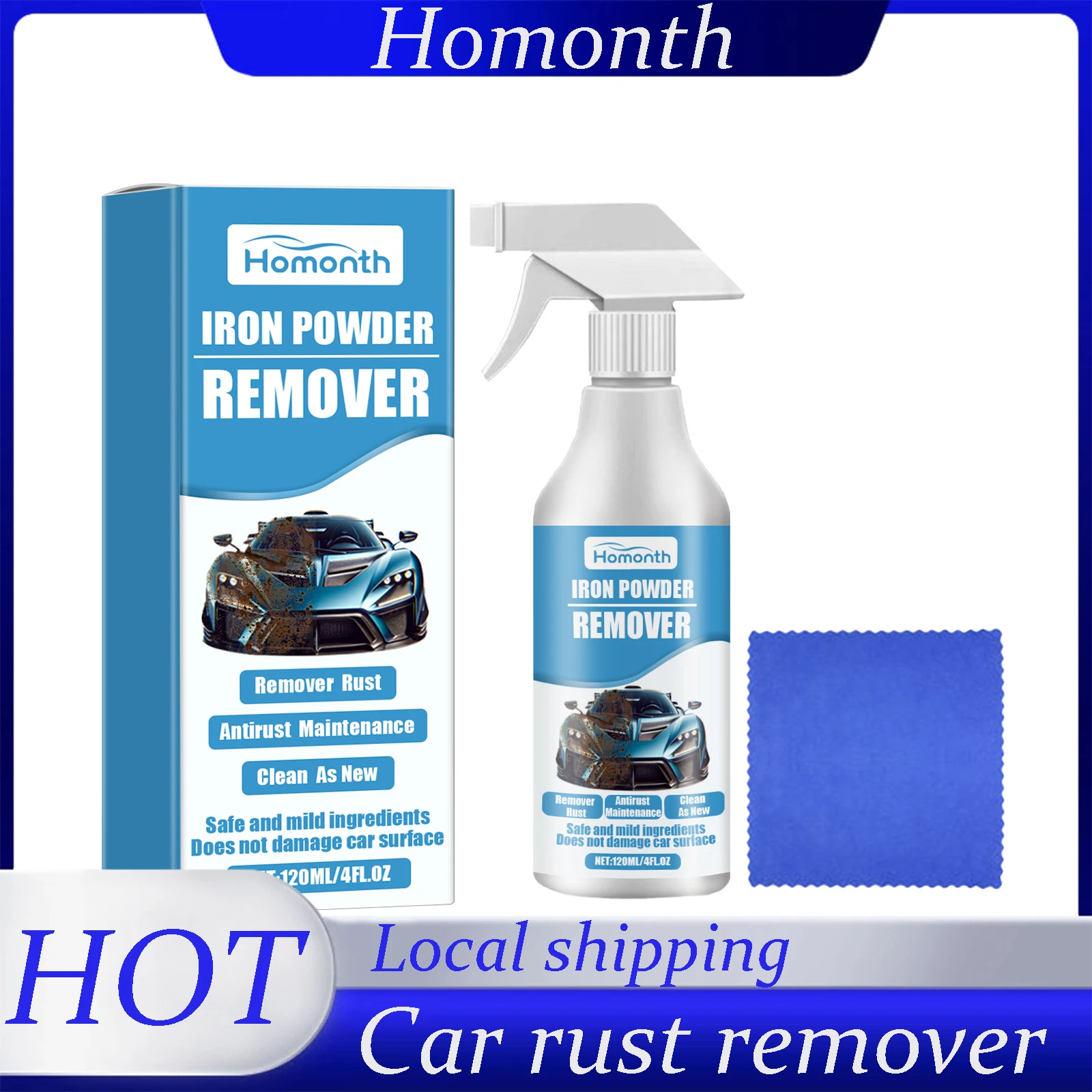 Homonth مزيل صدأ السيارة مسحوق الحديد تنظيف تلميع تقليل الأوساخ العنيدة استعادة بريق حماية الطلاء إزالة الصدأ السيارة