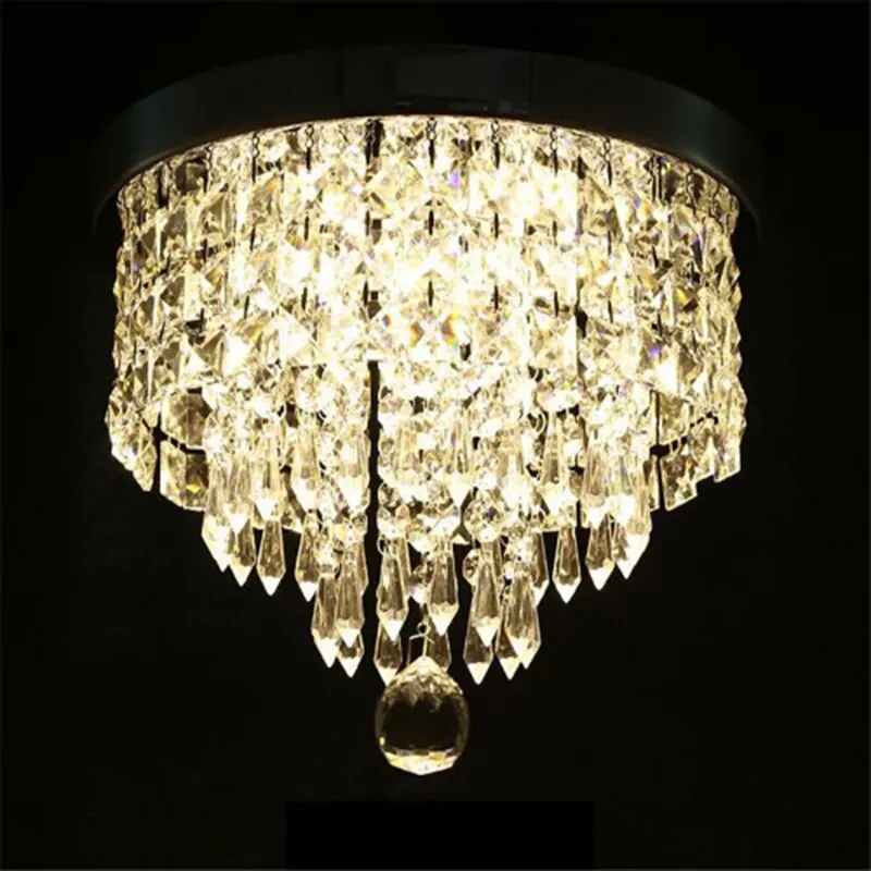 Modern Minimalist Transparent Crystal Ceiling Lamp Porch Balcony Decoration LED Lighting Warm White 40cm Round Plate Fixture